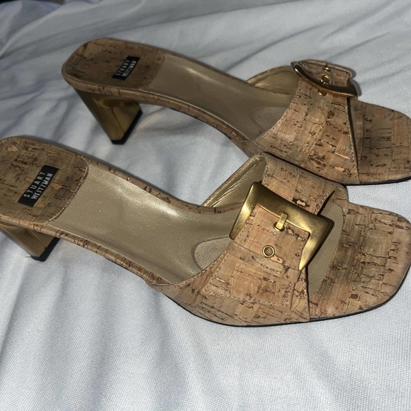 Stuart Weitzman Cork Gold Heels Size 8 - Picture 3 of 10
